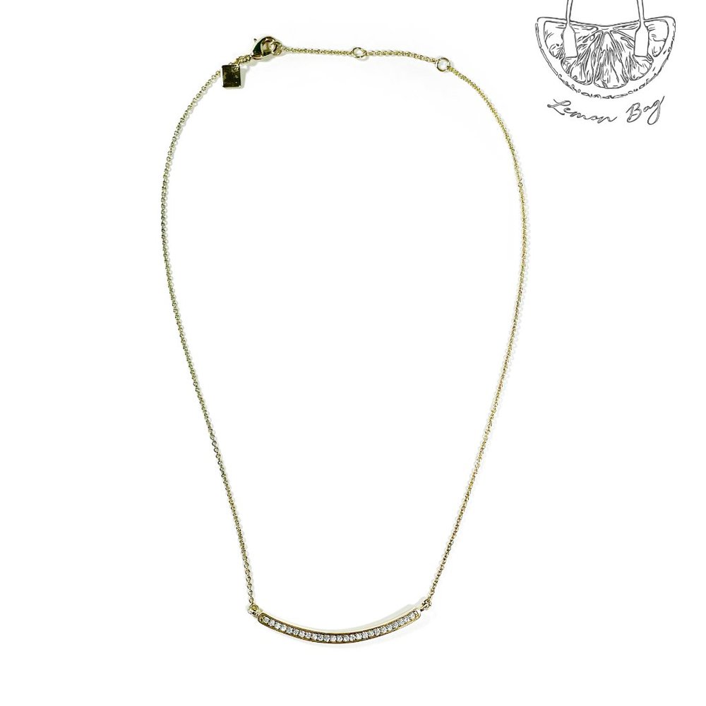 Banana Republic Gold Color Contemporary Rhinestones Pendant on Chain Necklace - Picture 2 of 3